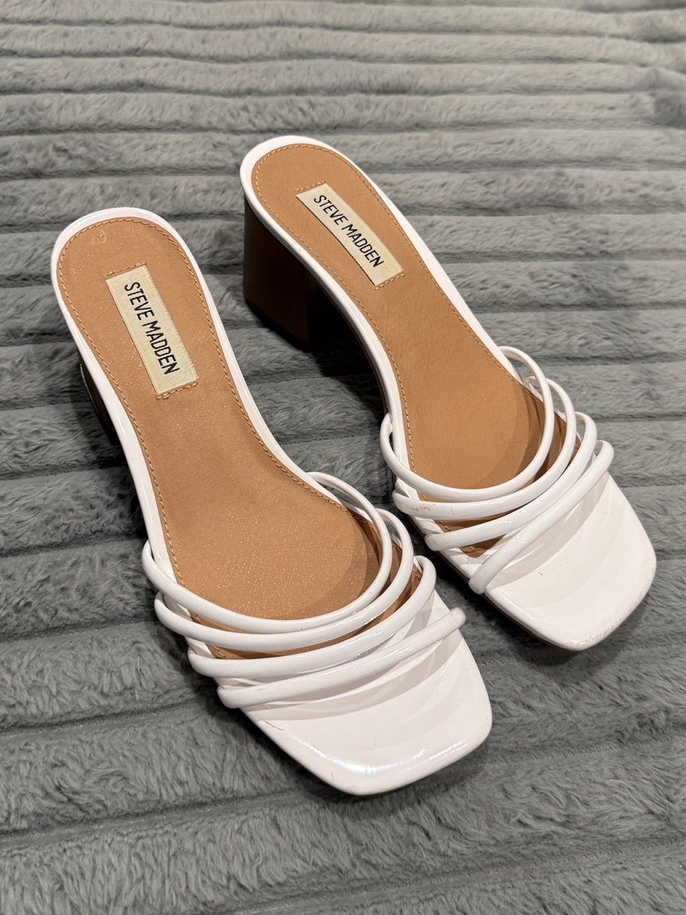 Steve Madden White Multi-Strap Block Heel Mules